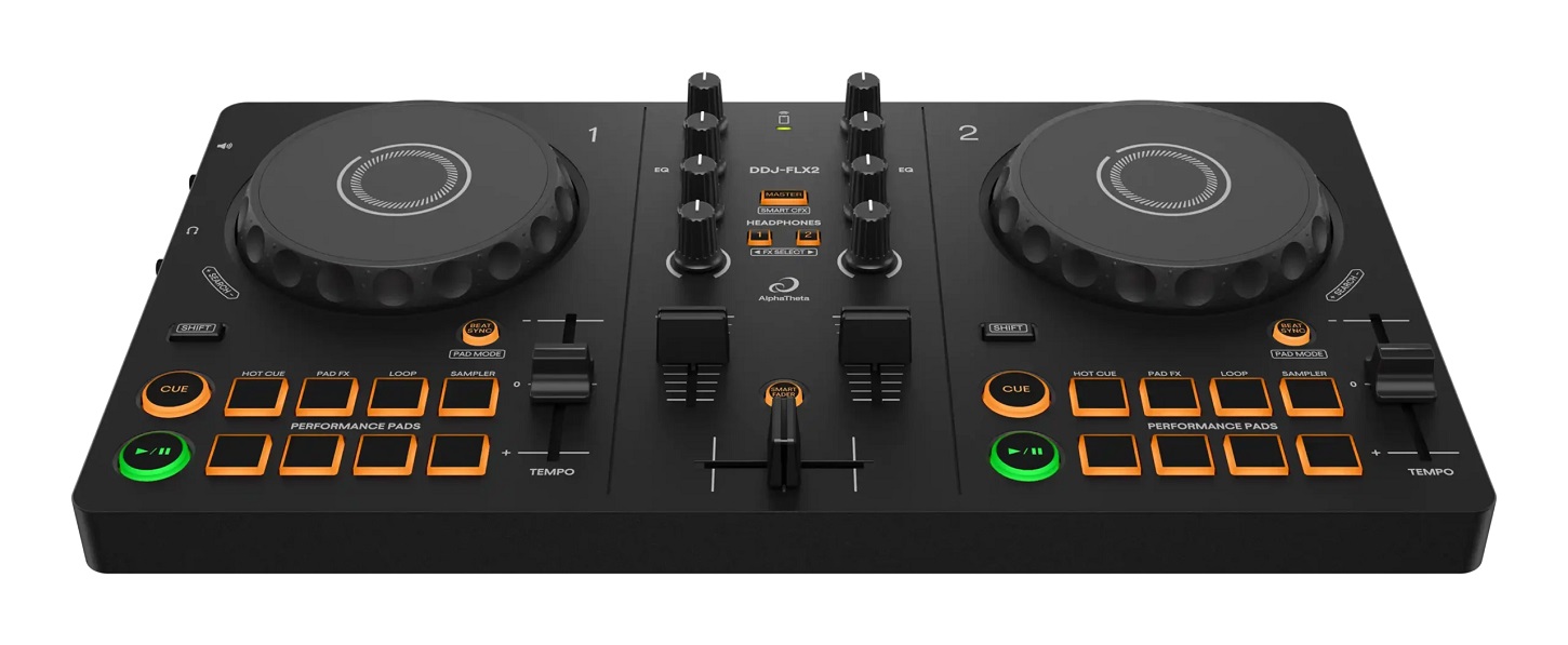 DDJ FLX2 WEB Product image Front angle 3500x1443 scaled